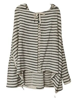 Anthropologie Cardigan Saturday Sunday Hooded Striped Open Front Navy White S